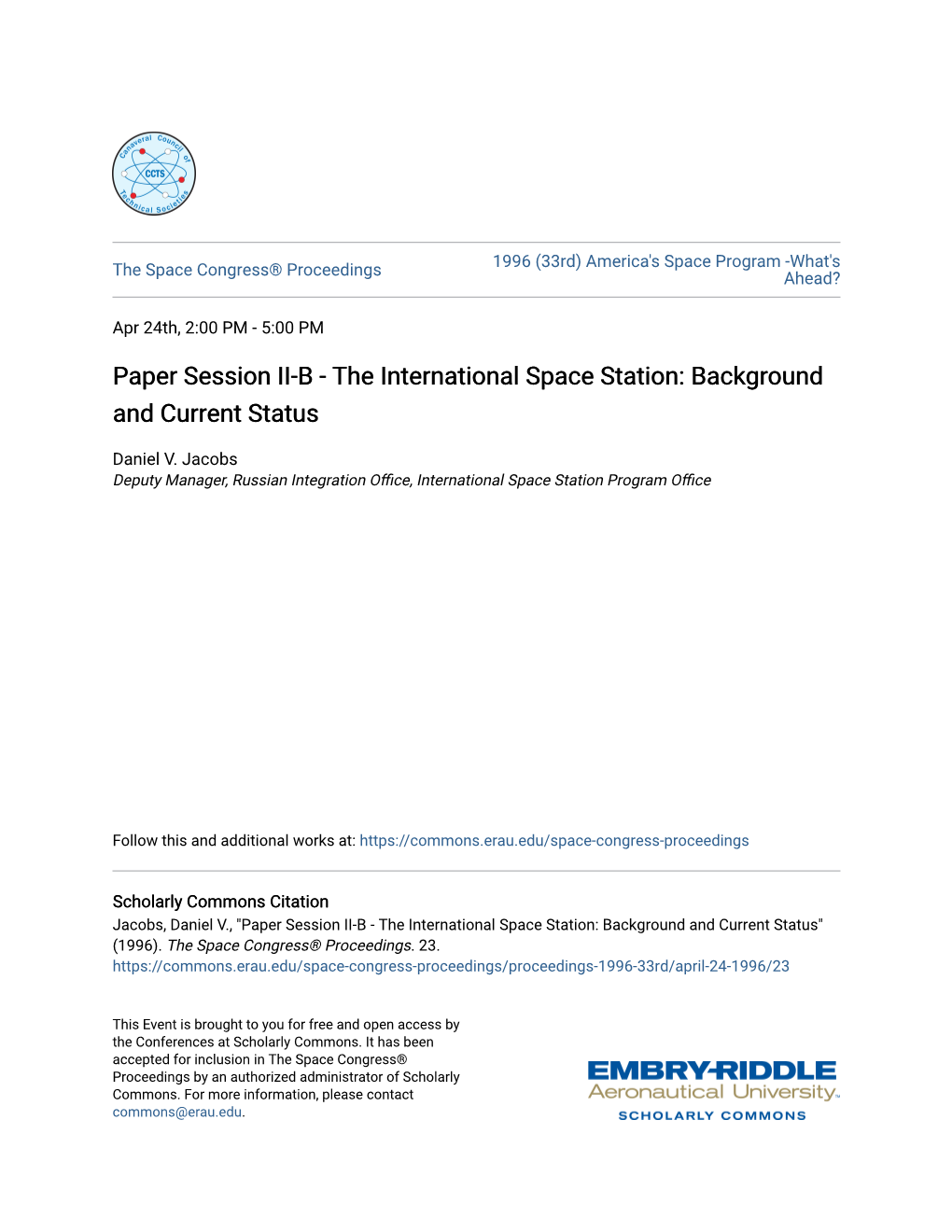 The International Space Station: Background and Current Status