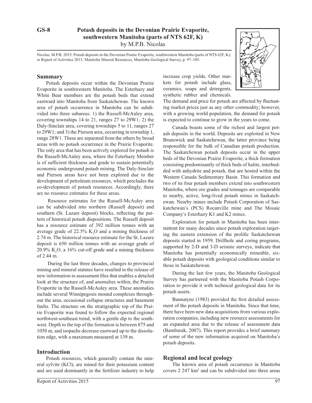 Potash Deposits in the Devonian Prairie Evaporite, Southwestern Manitoba (Parts of NTS 62F, K) by M.P.B