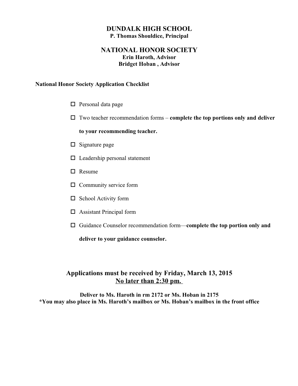 National Honor Society Application Form