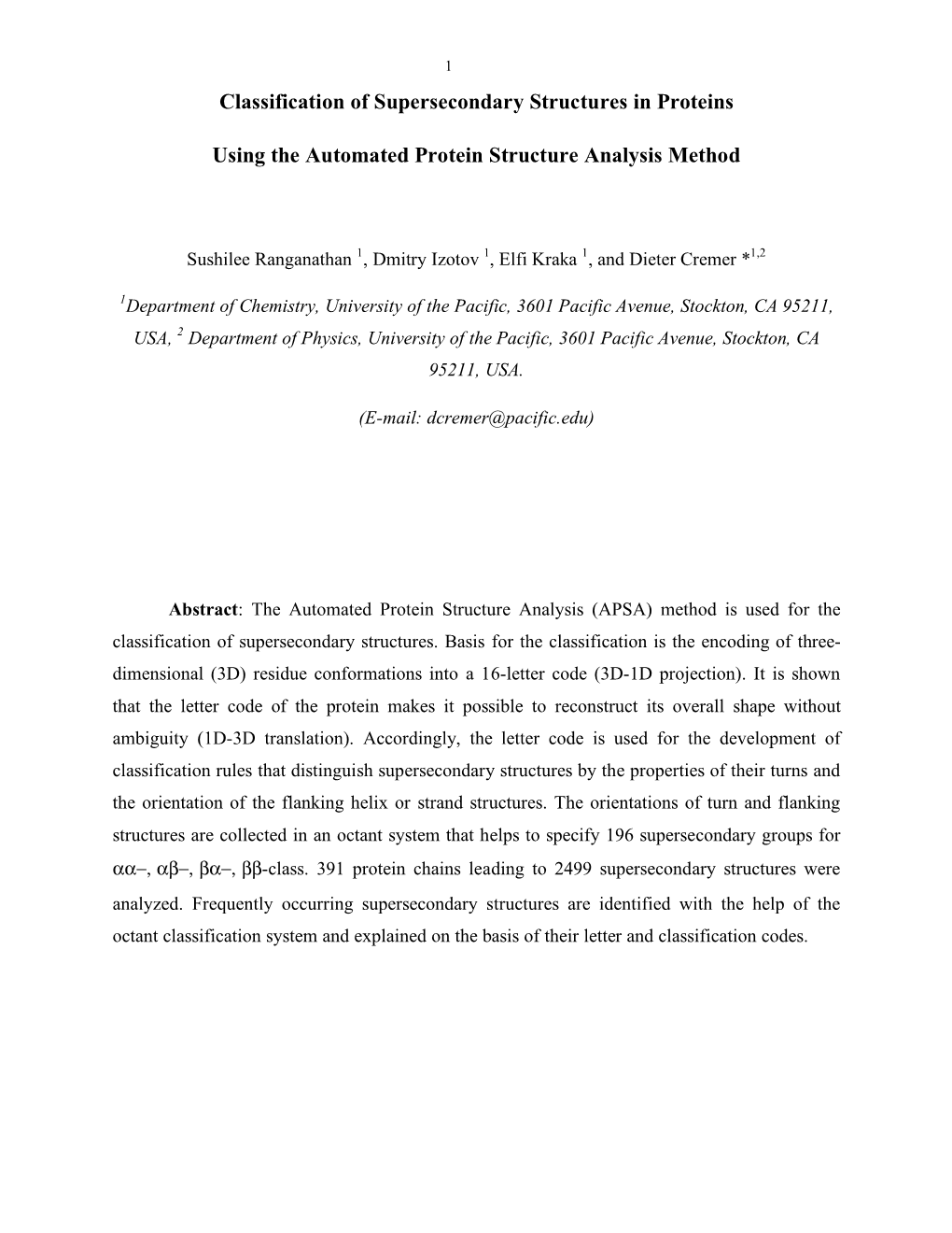 Classification of Supersecondary Structures in Proteins Using The