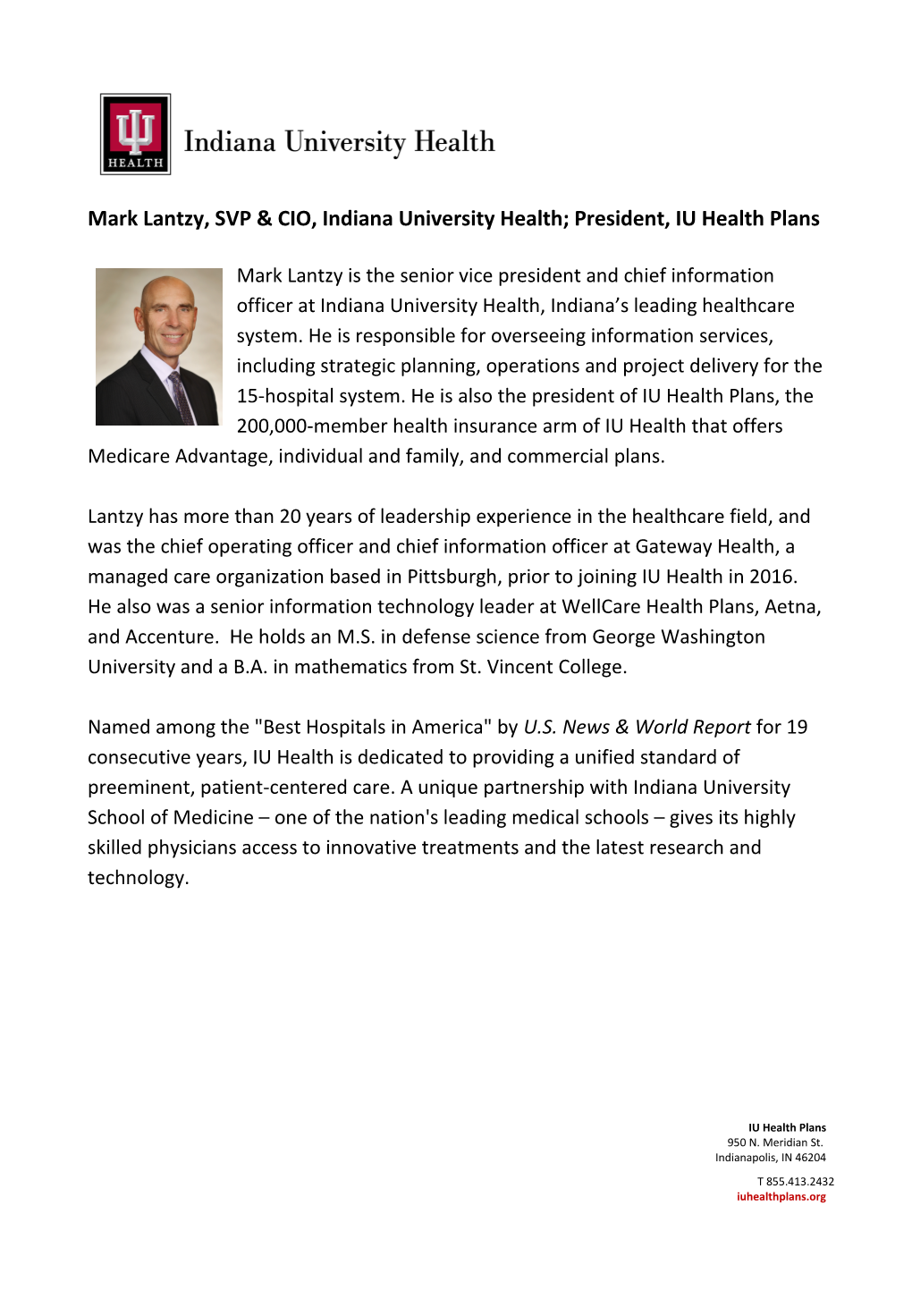 Mark Lantzy, SVP & CIO, Indiana University Health; President, IU Health Plans