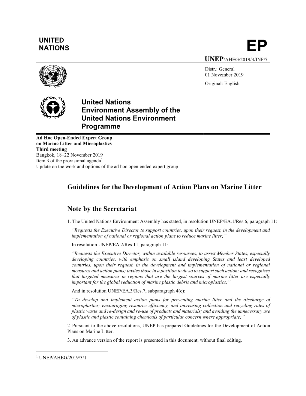 United Nations Environment Assembly of the United Nations Environment Programme Guidelines for the Development of Action Plans