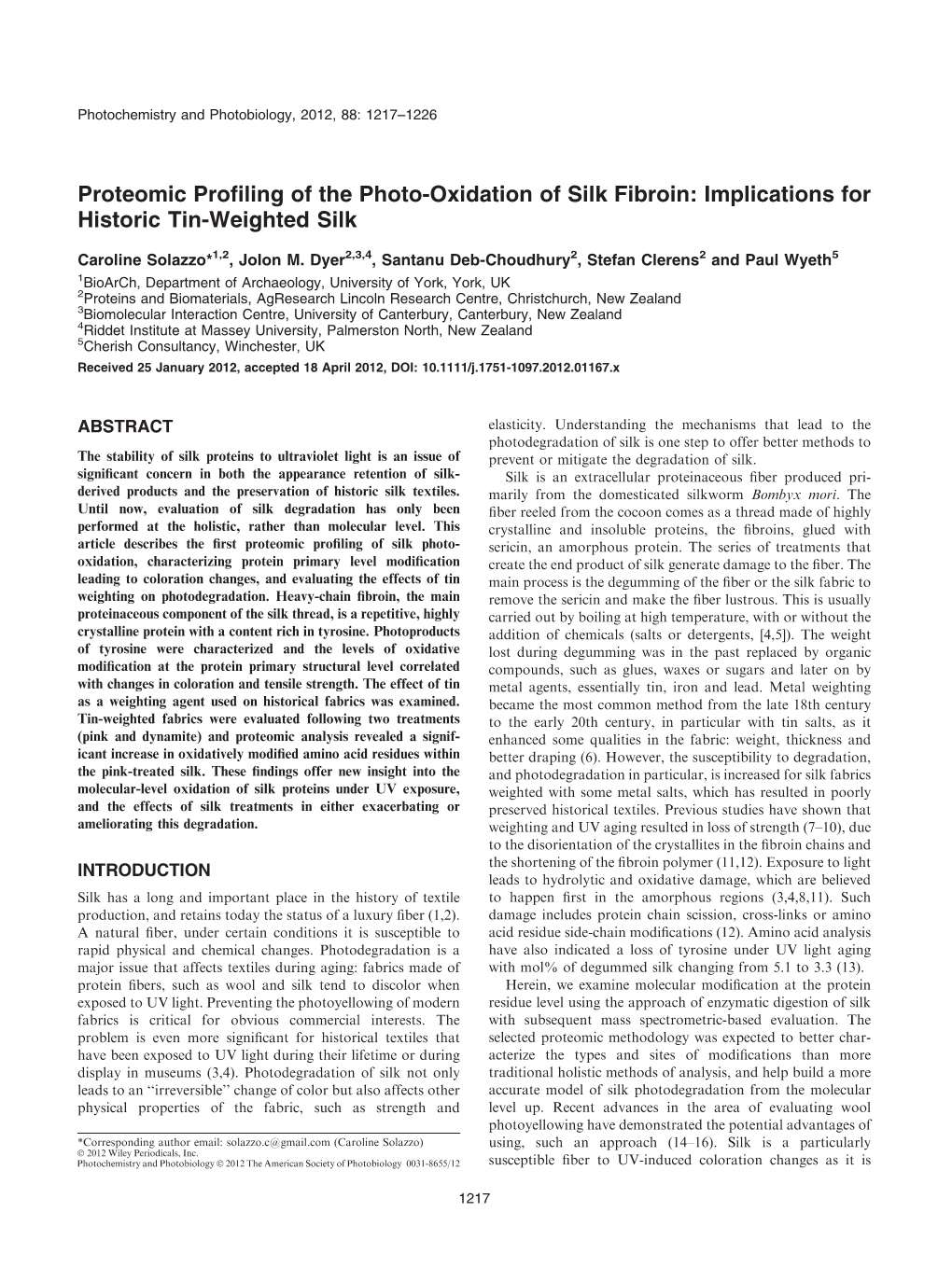 Proteomic Profiling of the Photooxidation of Silk Fibroin