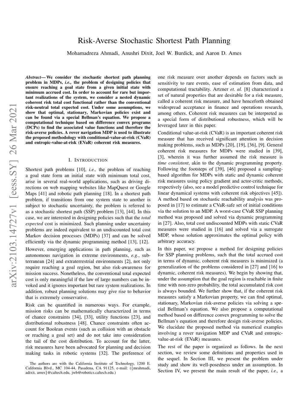 Risk-Averse Stochastic Shortest Path Planning