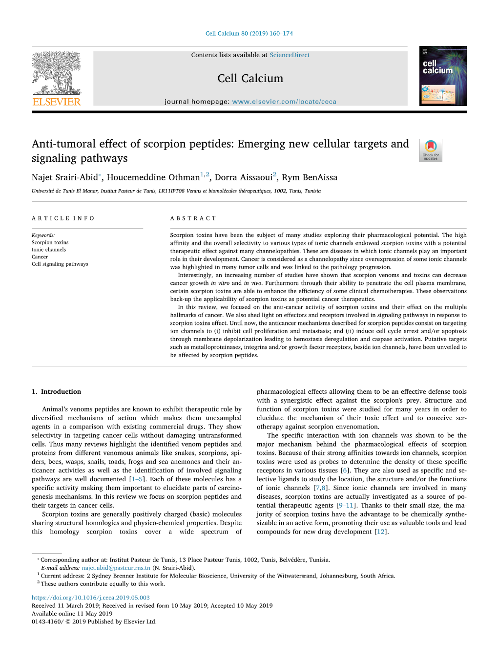 Anti-Tumoral Effect of Scorpion Peptides Emerging New Cellular Targets and Signaling Pathways