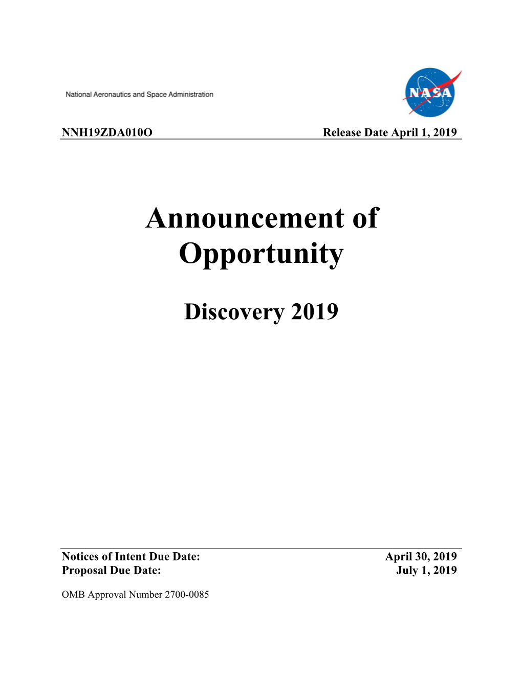Announcement of Opportunity