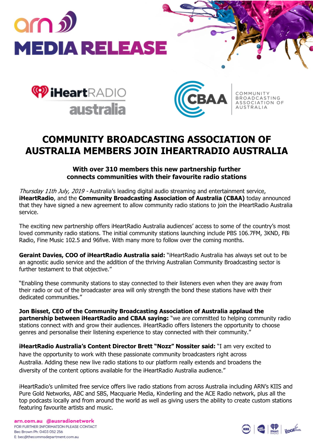 Community Broadcasting Association of Australia Members Join Iheartradio Australia