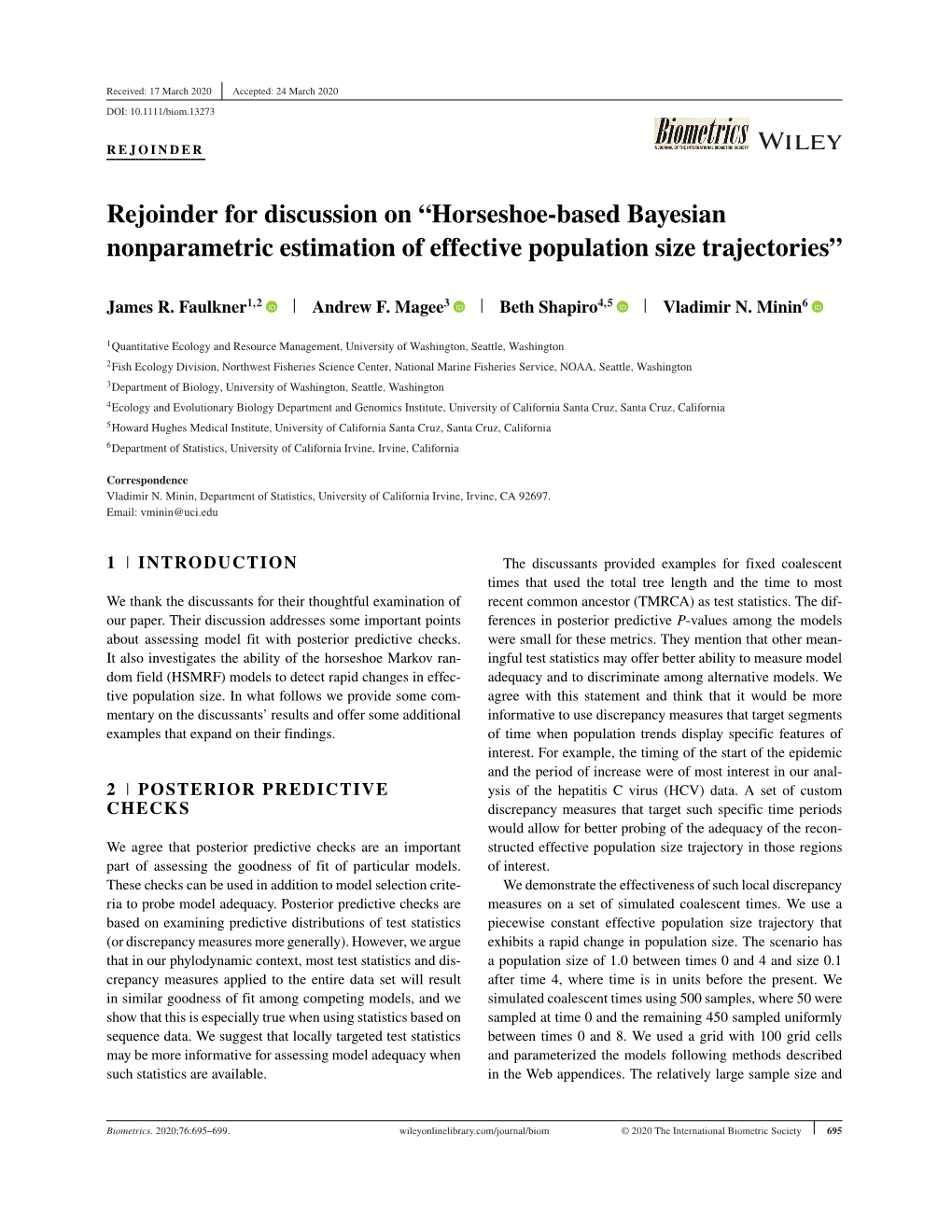 Rejoinder for Discussion on “Horseshoe-Based Bayesian Nonparametric Estimation of Effective Population Size Trajectories”