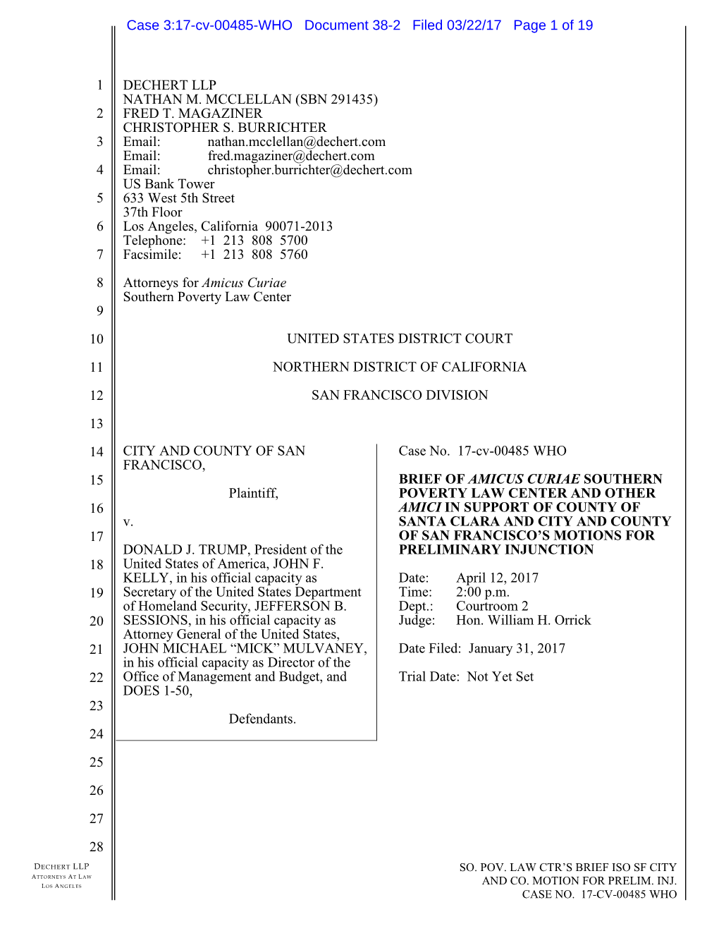 Case 3:17-Cv-00485-WHO Document 38-2 Filed 03/22/17 Page 1 of 19