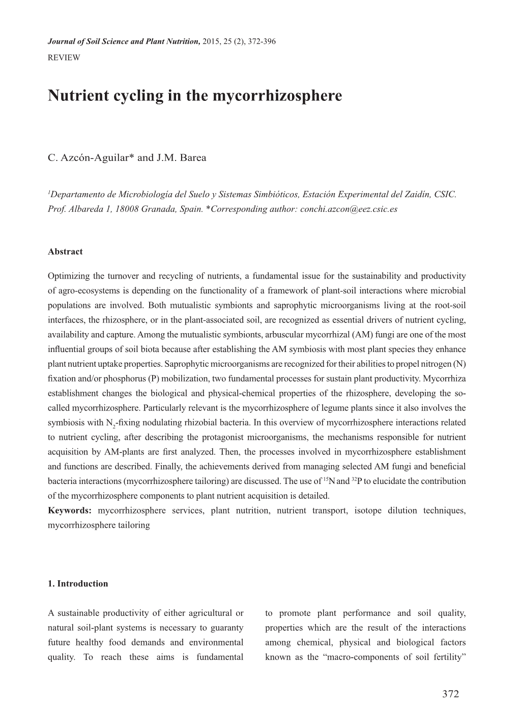 Nutrient Cycling in the Mycorrhizosphere REVIEW