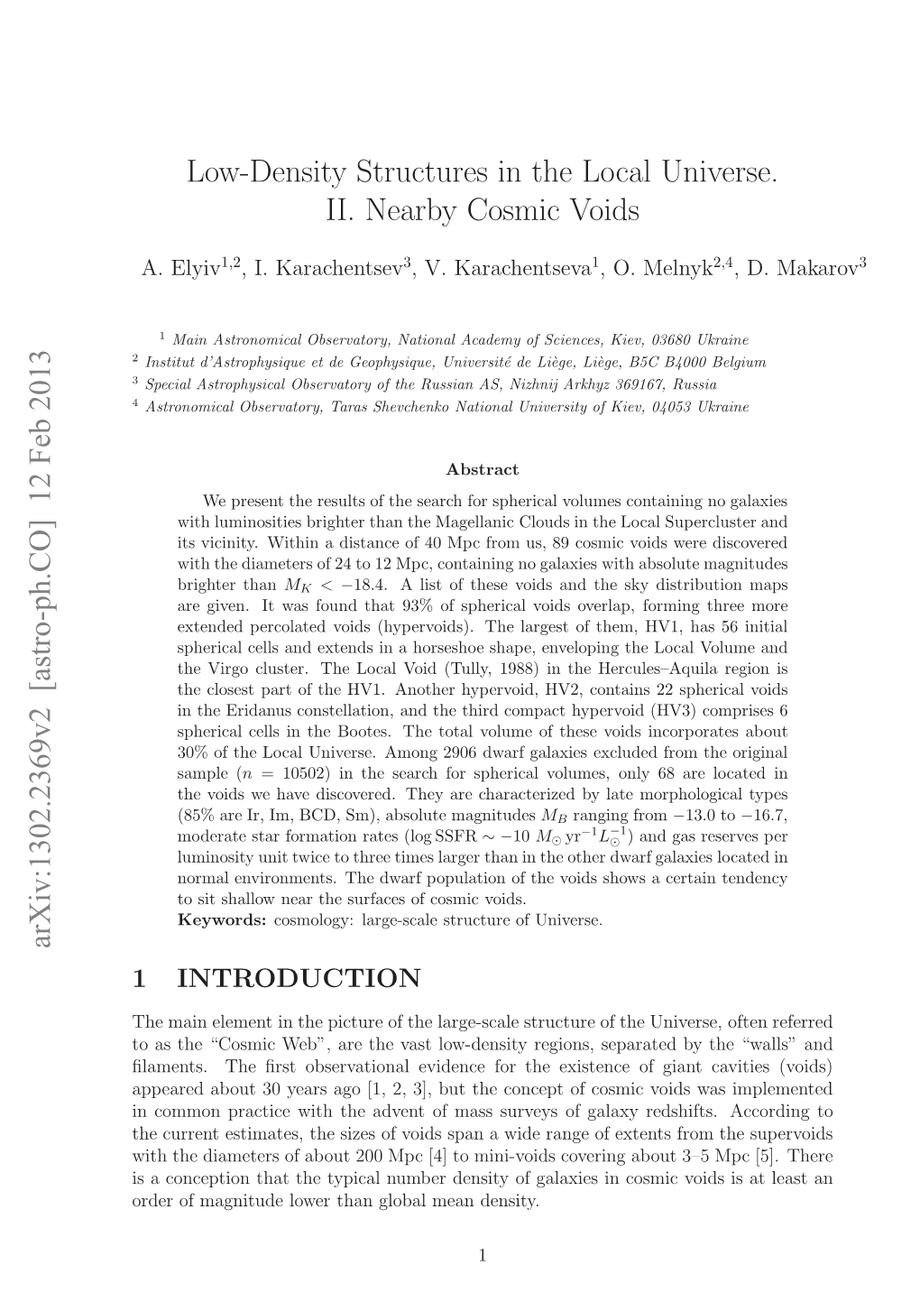 Low-Density Structures in the Local Universe. II. Nearby Cosmic Voids