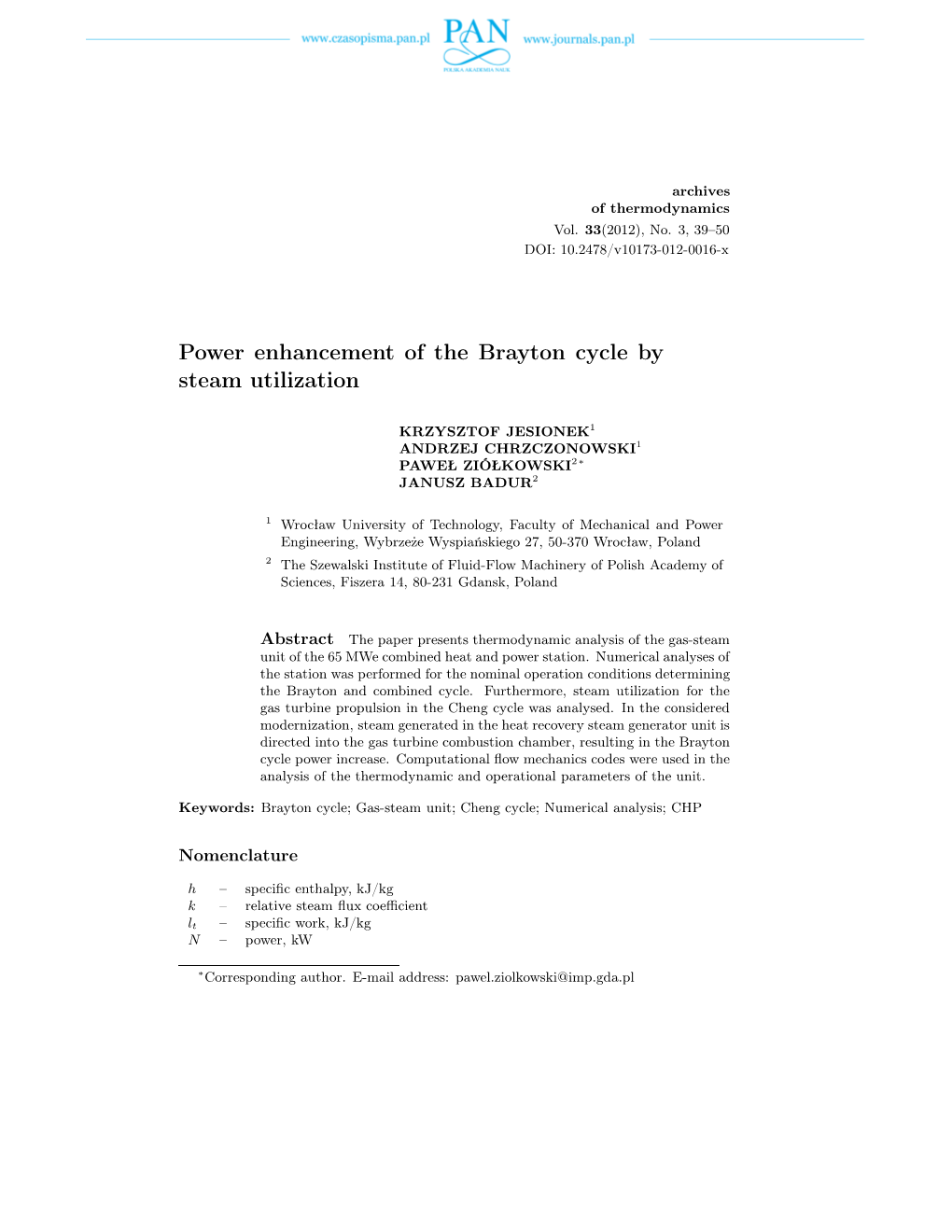 Power Enhancement of the Brayton Cycle by Steam Utilization