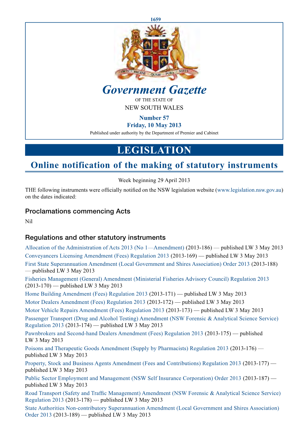 New South Wales Government Gazette No. 19 of 10 May 2013