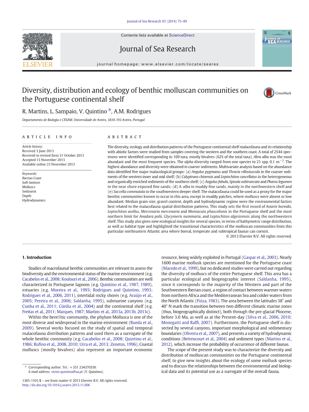 Diversity, Distribution and Ecology of Benthic Molluscan Communities on the Portuguese Continental Shelf