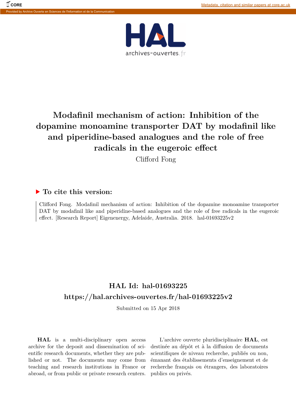 Inhibition of the Dopamine Monoamine Transporter DAT by Modafinil Like