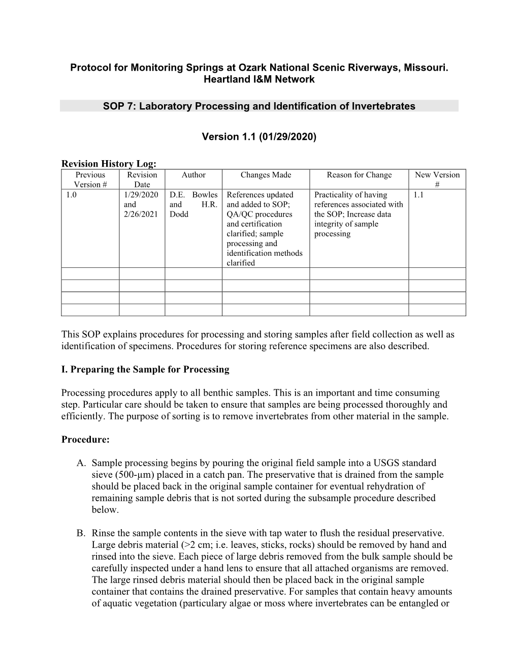 SOP 7 Laboratory Processing and Identification of Invertebrates V1