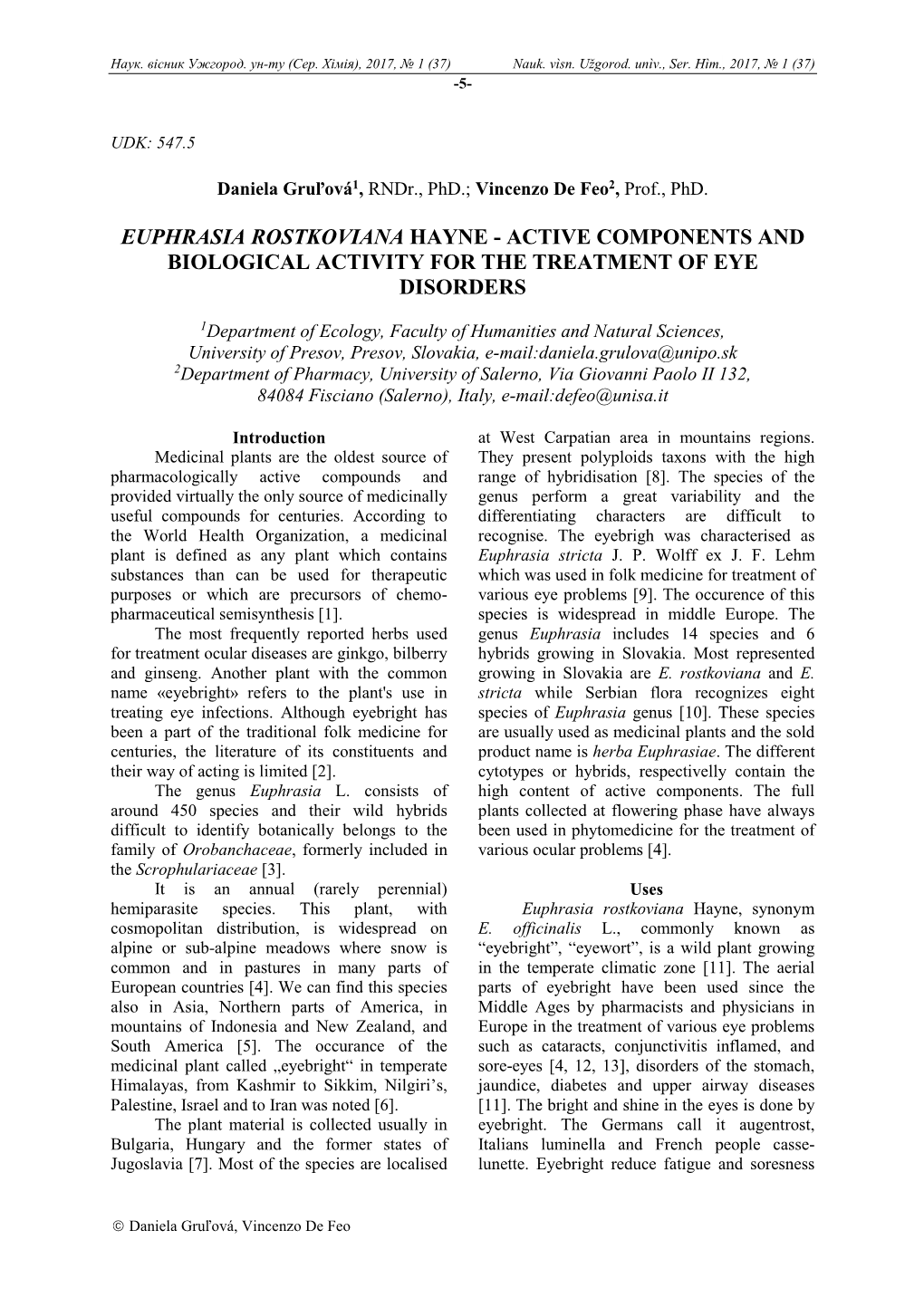 Euphrasia Rostkoviana Hayne - Active Components and Biological Activity for the Treatment of Eye Disorders