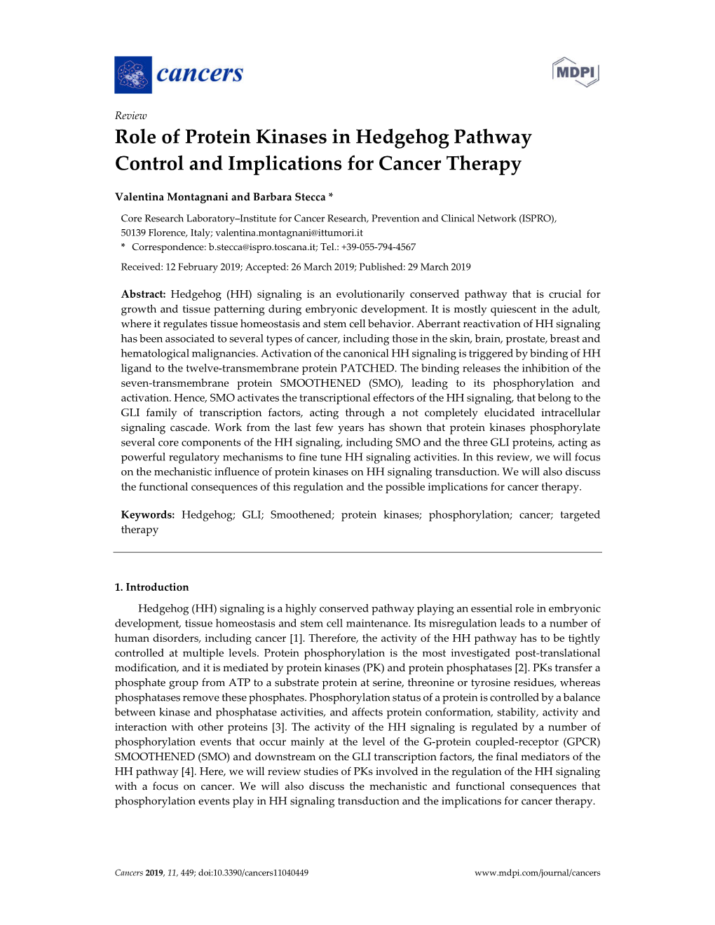 Role of Protein Kinases in Hedgehog Pathway Control and Implications for Cancer Therapy