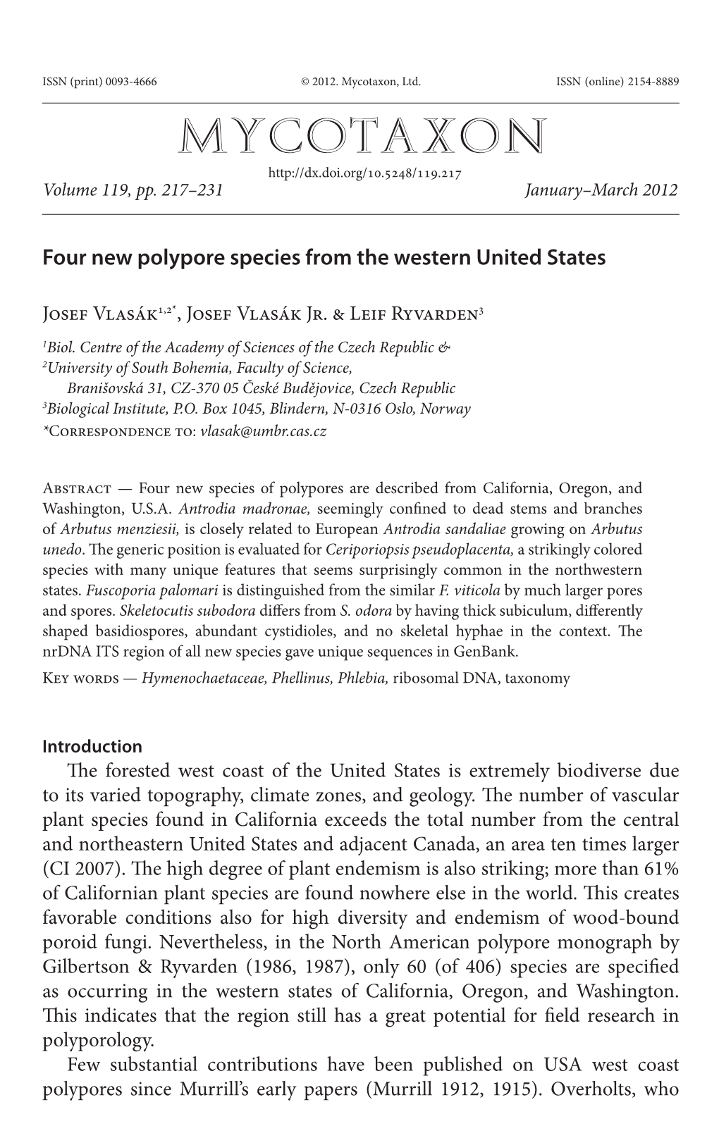 Four New Polypore Species from the Western United States