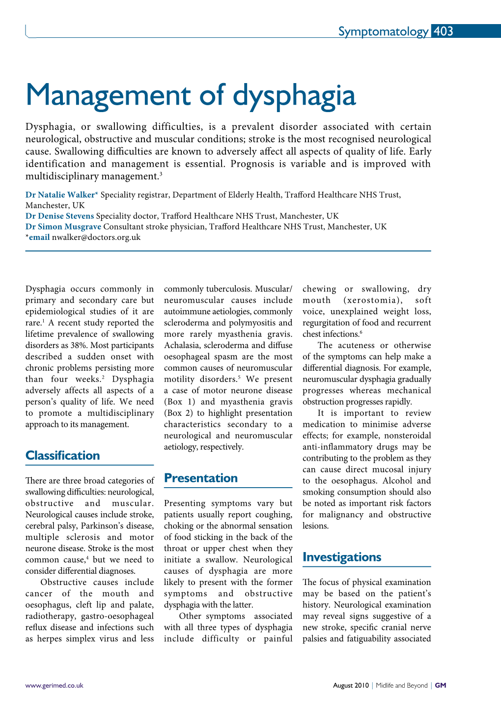 Management of Dysphagia