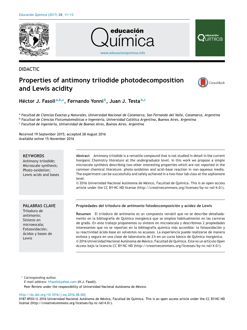 Properties of Antimony Triiodide Photodecomposition and Lewis Acidity
