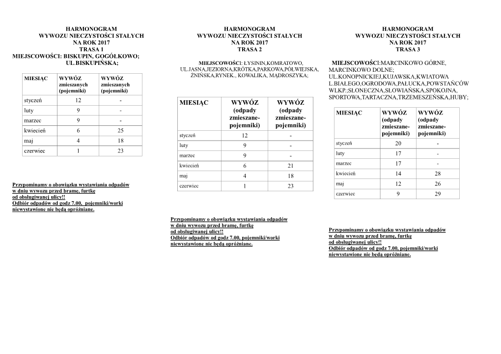 MIESIĄC WYWÓZ (Odpady Zmieszane- Pojemniki)