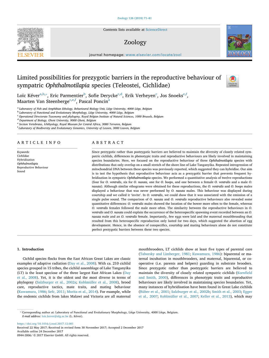 Limited Possibilities for Prezygotic Barriers in the Reproductive