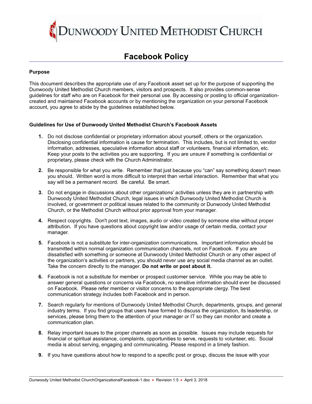 BLOGGING POLICY for Company FACEBOOK PAGE