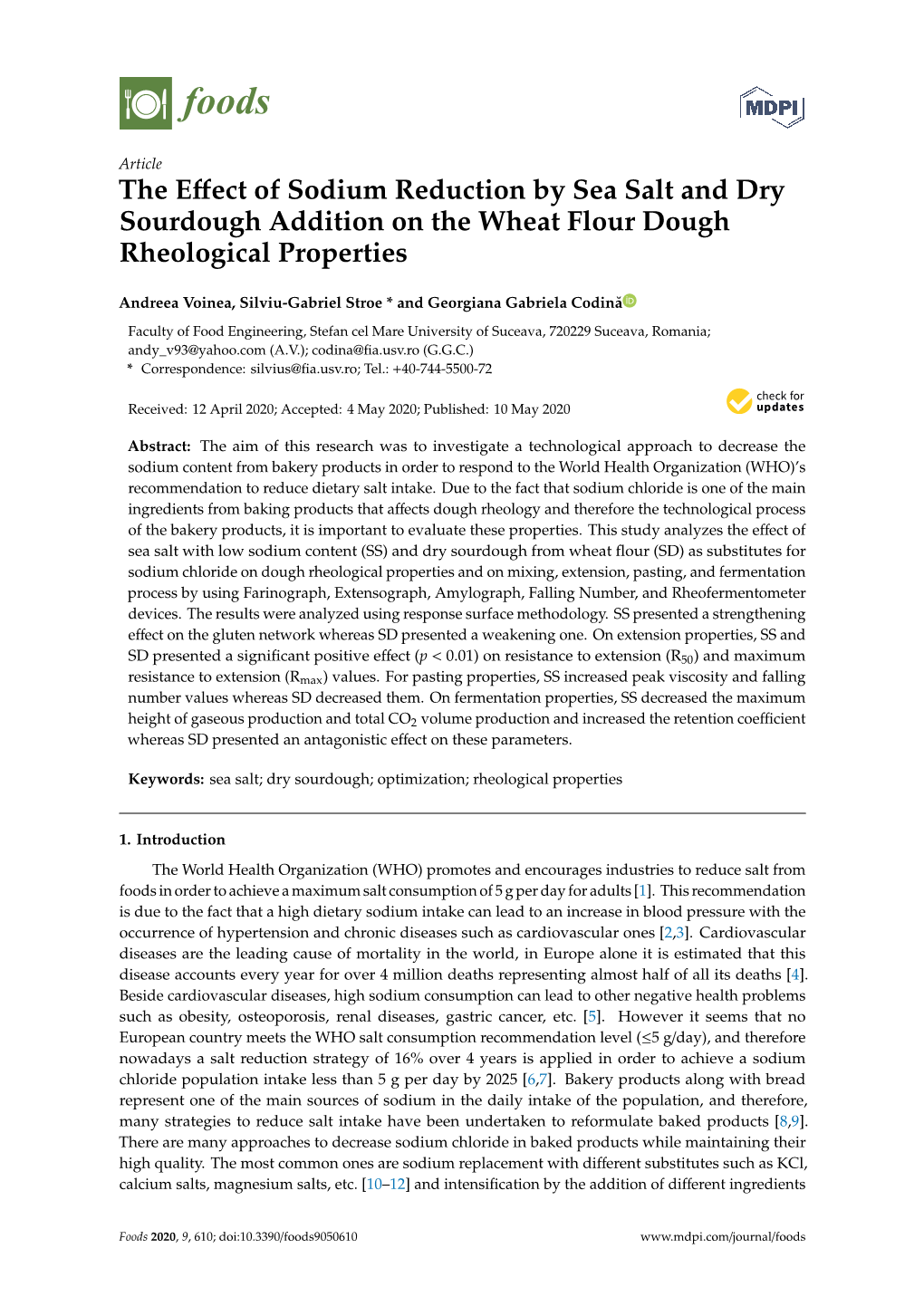 The Effect of Sodium Reduction by Sea Salt and Dry Sourdough