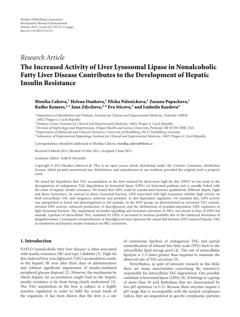 The Increased Activity of Liver Lysosomal Lipase in Nonalcoholic Fatty Liver Disease Contributes to the Development of Hepatic Insulin Resistance