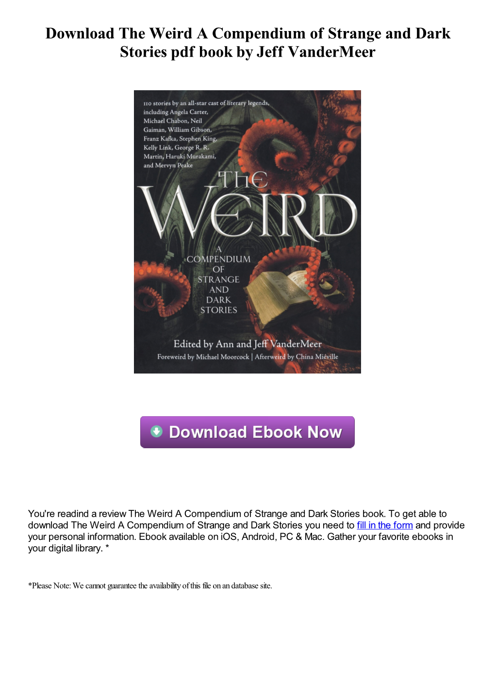 Download the Weird a Compendium of Strange and Dark Stories Pdf Book by Jeff Vandermeer