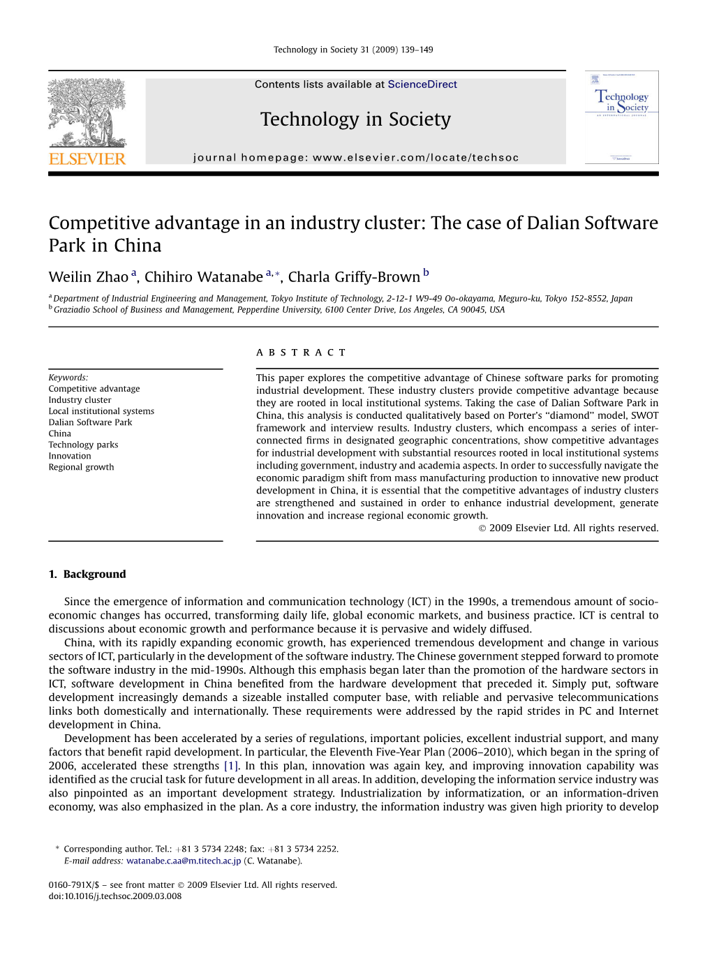 Competitive Advantage in an Industry Cluster: the Case of Dalian Software Park in China
