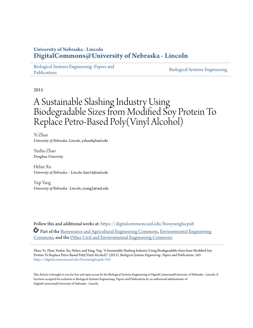 A Sustainable Slashing Industry Using Biodegradable Sizes from Modified