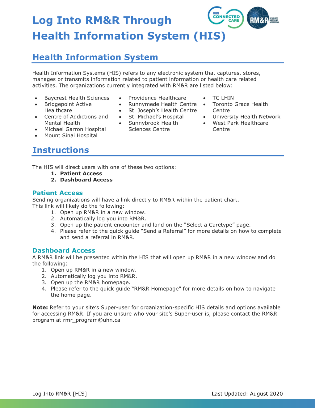Log Into RM&R Through Health Information System (HIS)