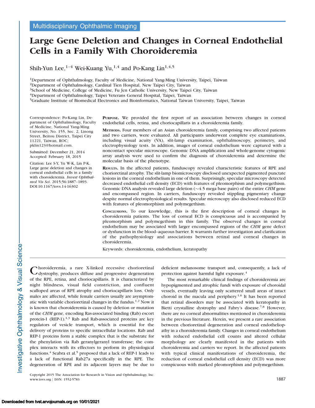 Large Gene Deletion and Changes in Corneal Endothelial Cells in a Family with Choroideremia