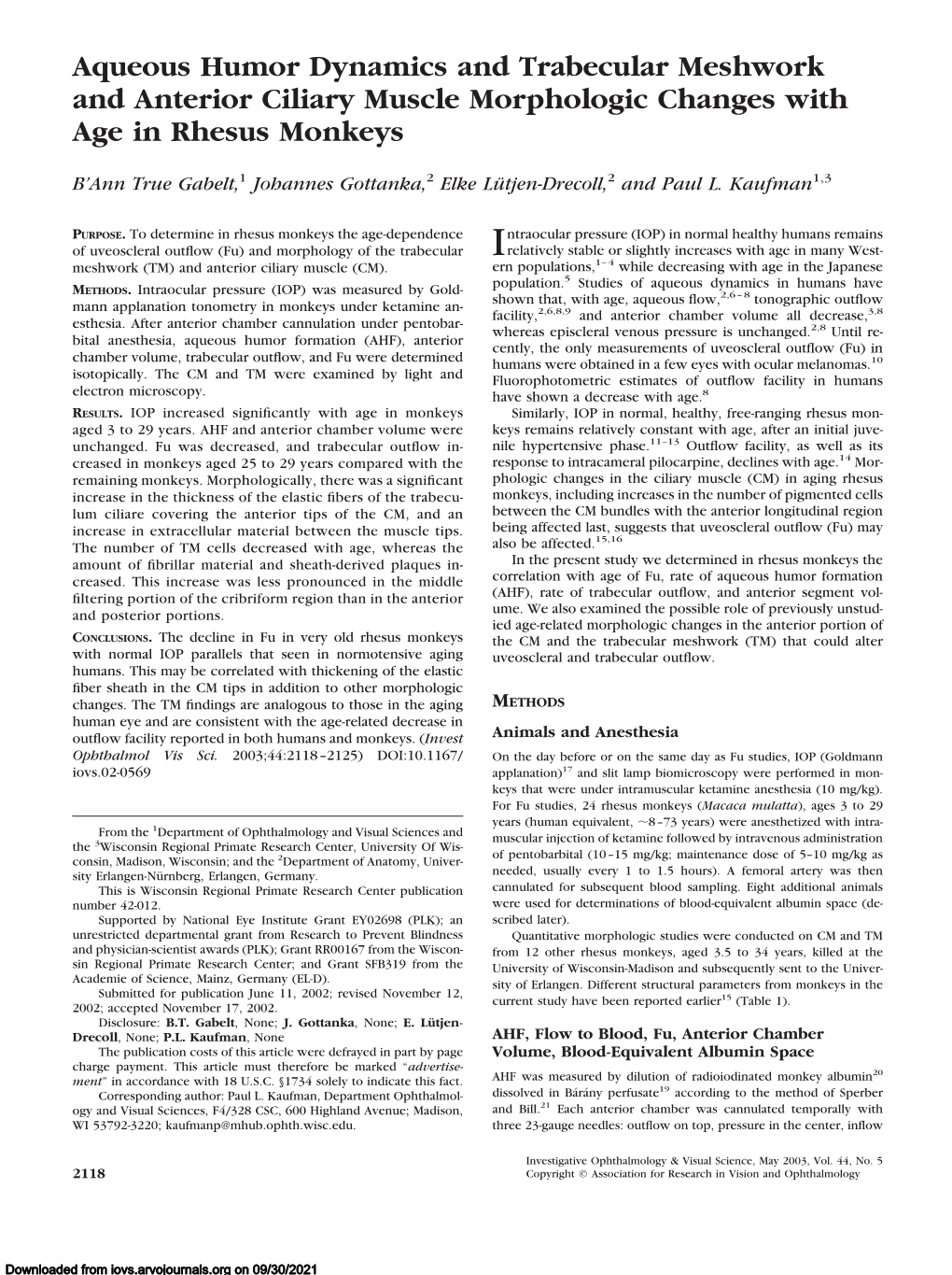 Aqueous Humor Dynamics and Trabecular Meshwork and Anterior Ciliary Muscle Morphologic Changes with Age in Rhesus Monkeys