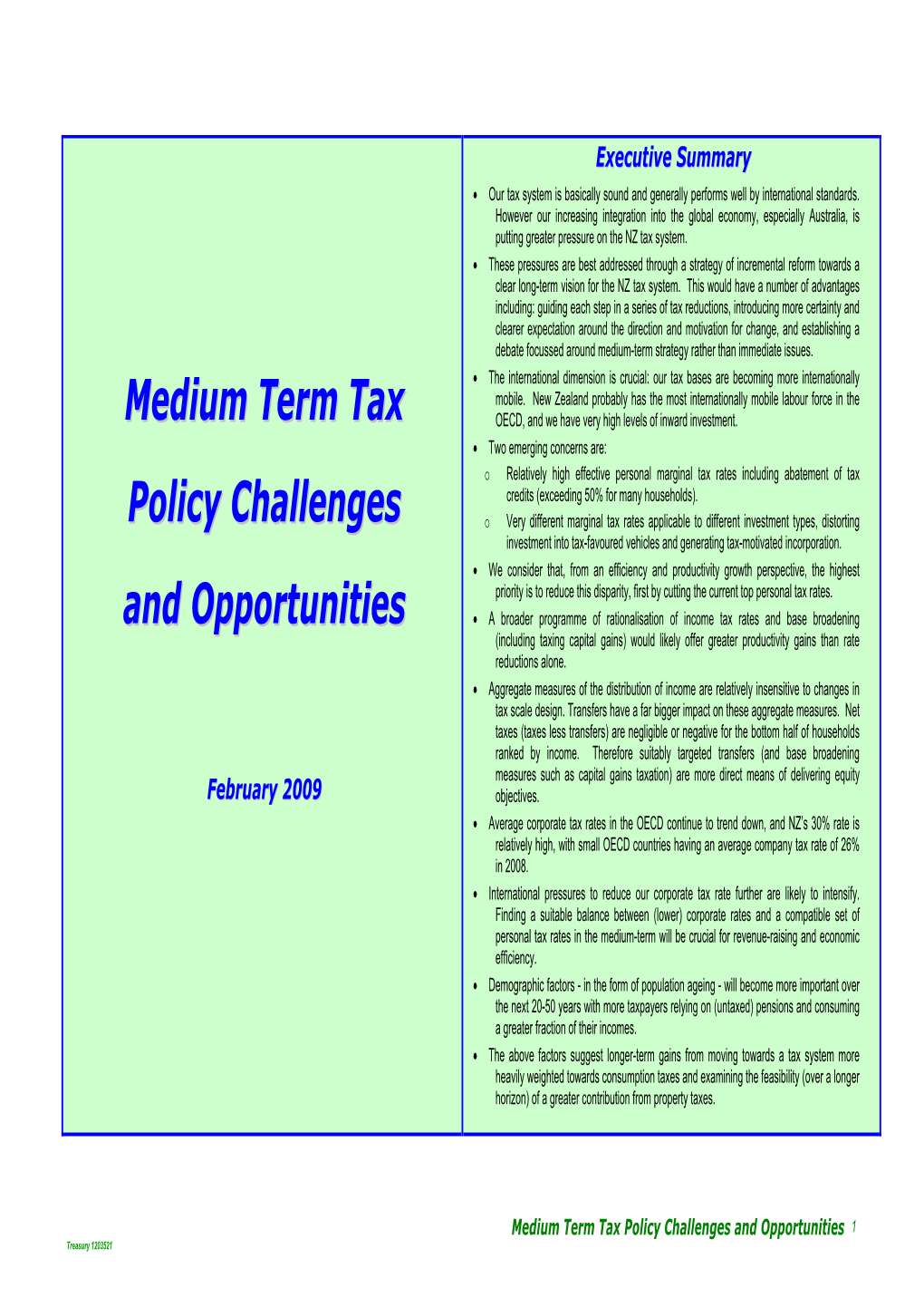 Medium Term Tax Policy Challenges and Opportunities 1 Treasury 1203521