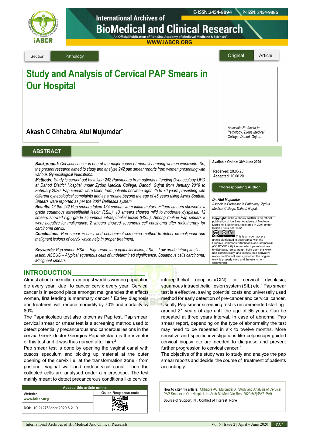 Study and Analysis of Cervical PAP Smears in Our Hospital