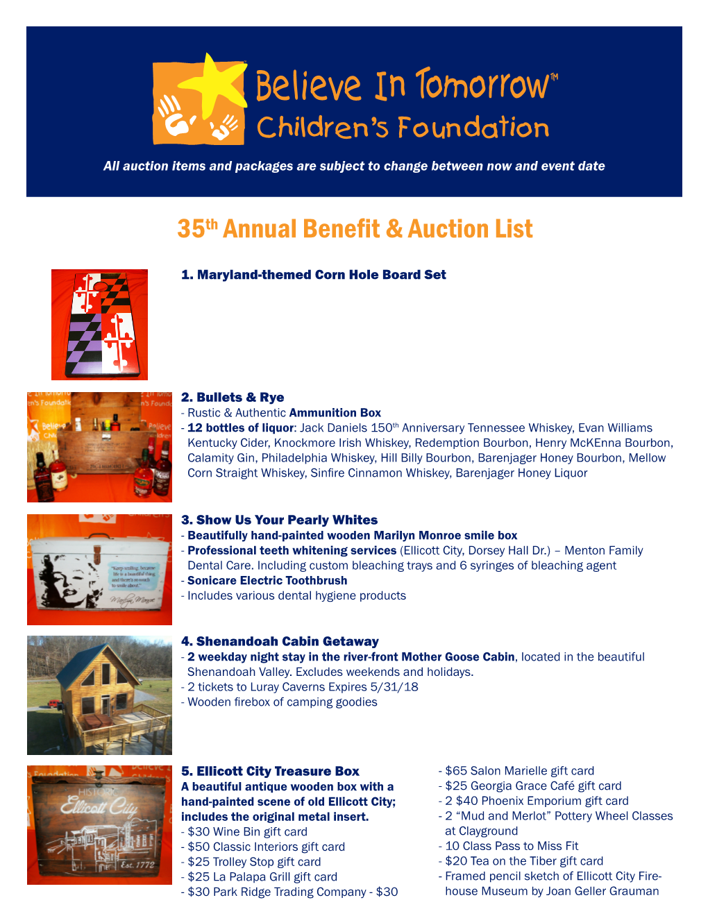 35Th Annual Benefit & Auction List