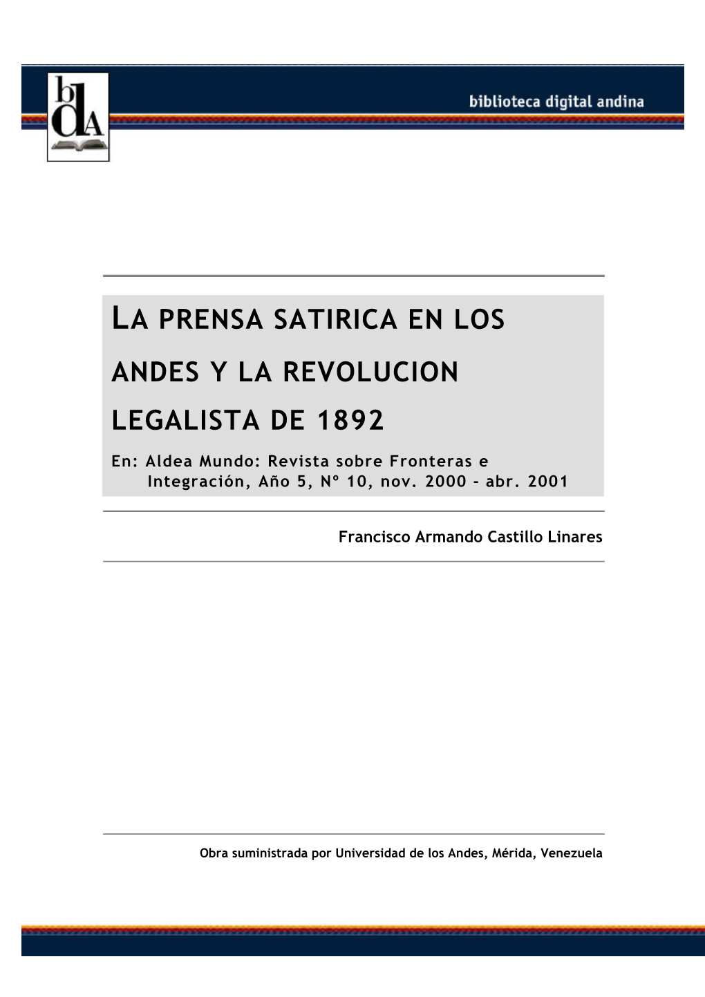 La Prensa Satirica En Los Andes Y La Revolucion