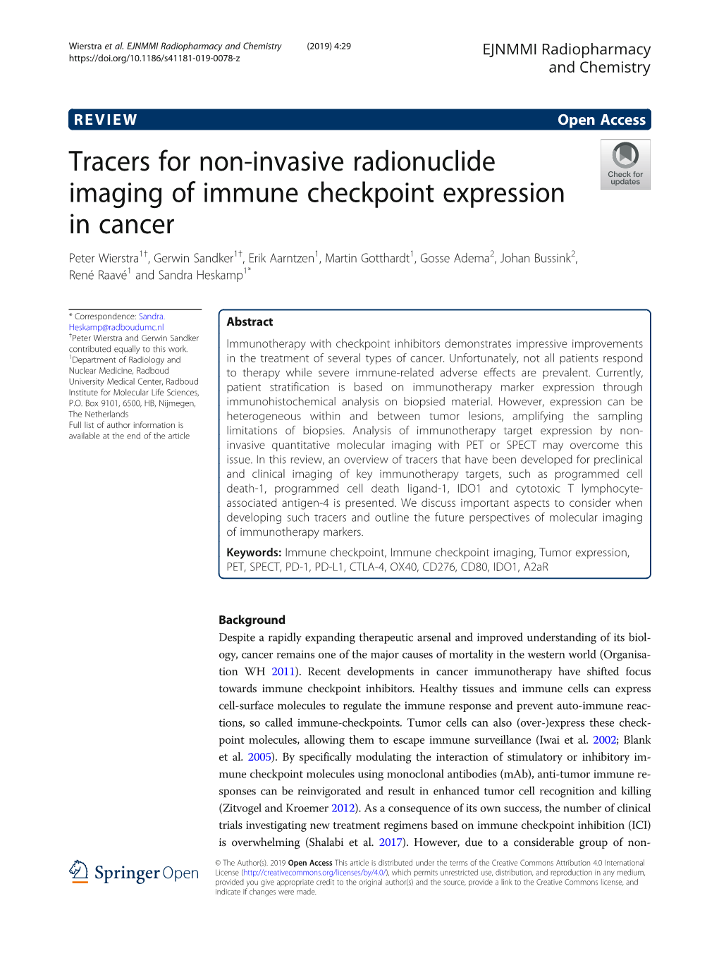 Tracers for Non-Invasive Radionuclide Imaging of Immune Checkpoint