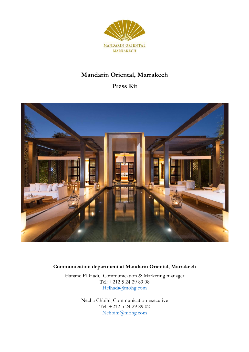 Mandarin Oriental, Marrakech Press Kit