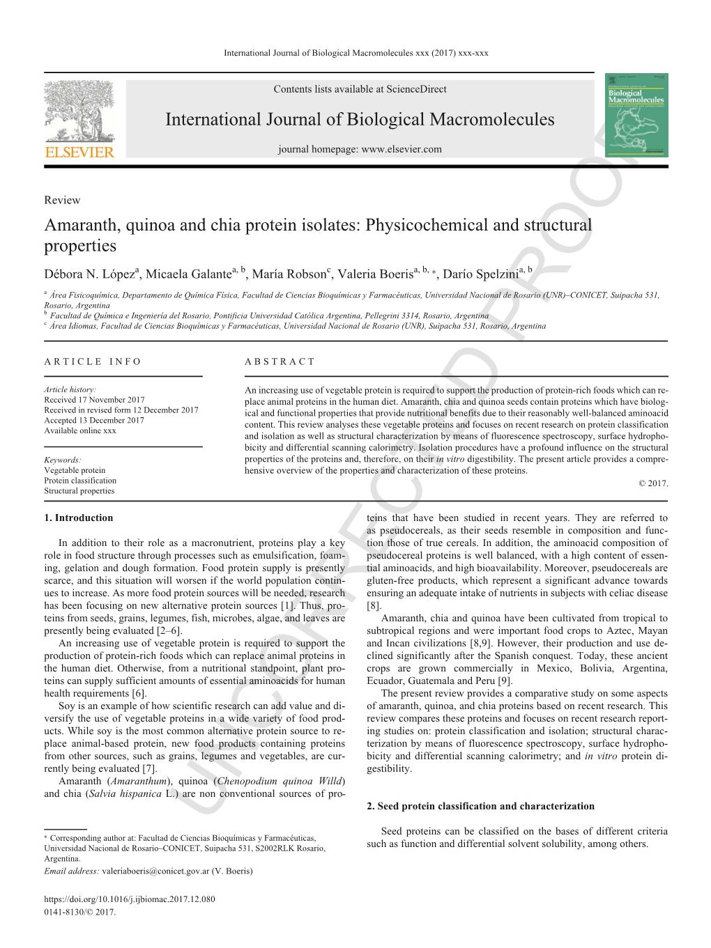 Amaranth, Quinoa and Chia Protein Isolates: Physicochemical and Structural Properties Débora N