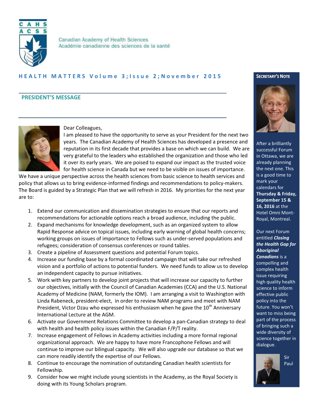 HEALTH MATTERS Volume 3;Issue 2;November 2 0 1 5