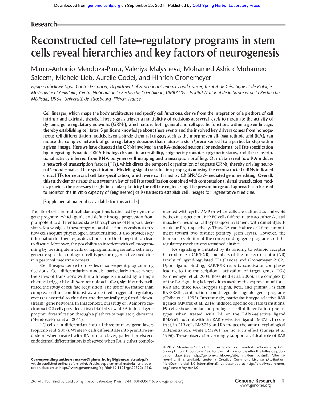 Reconstructed Cell Fate–Regulatory Programs in Stem Cells Reveal Hierarchies and Key Factors of Neurogenesis