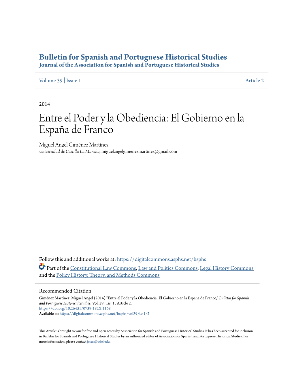 Entre El Poder Y La Obediencia: El Gobierno En La España De Franco