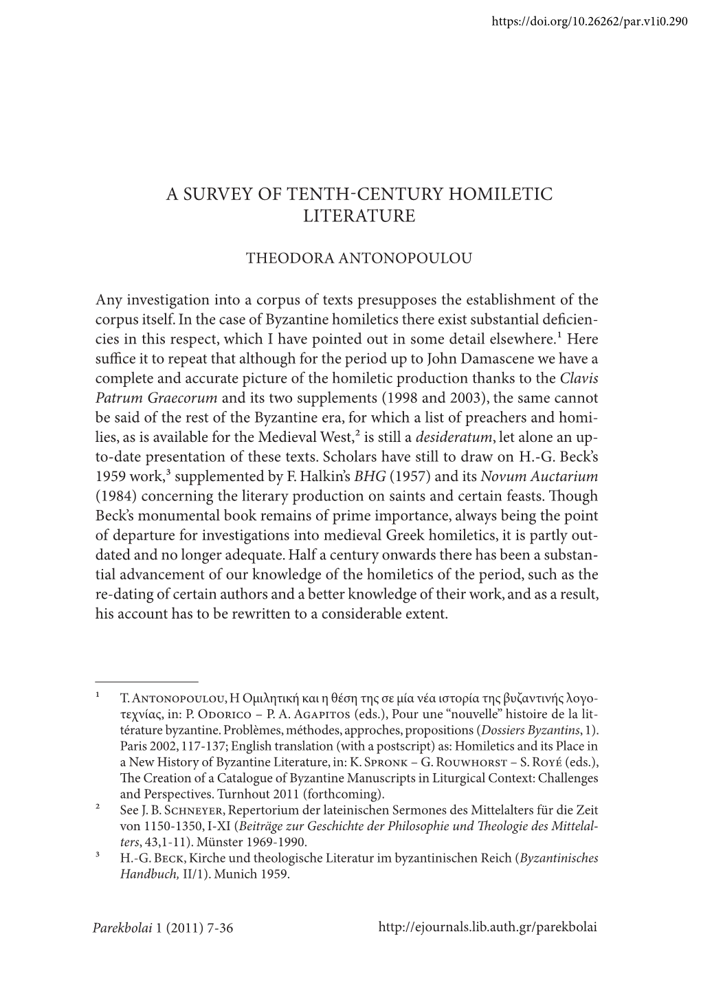A Survey of Tenth-Century Homiletic Literature