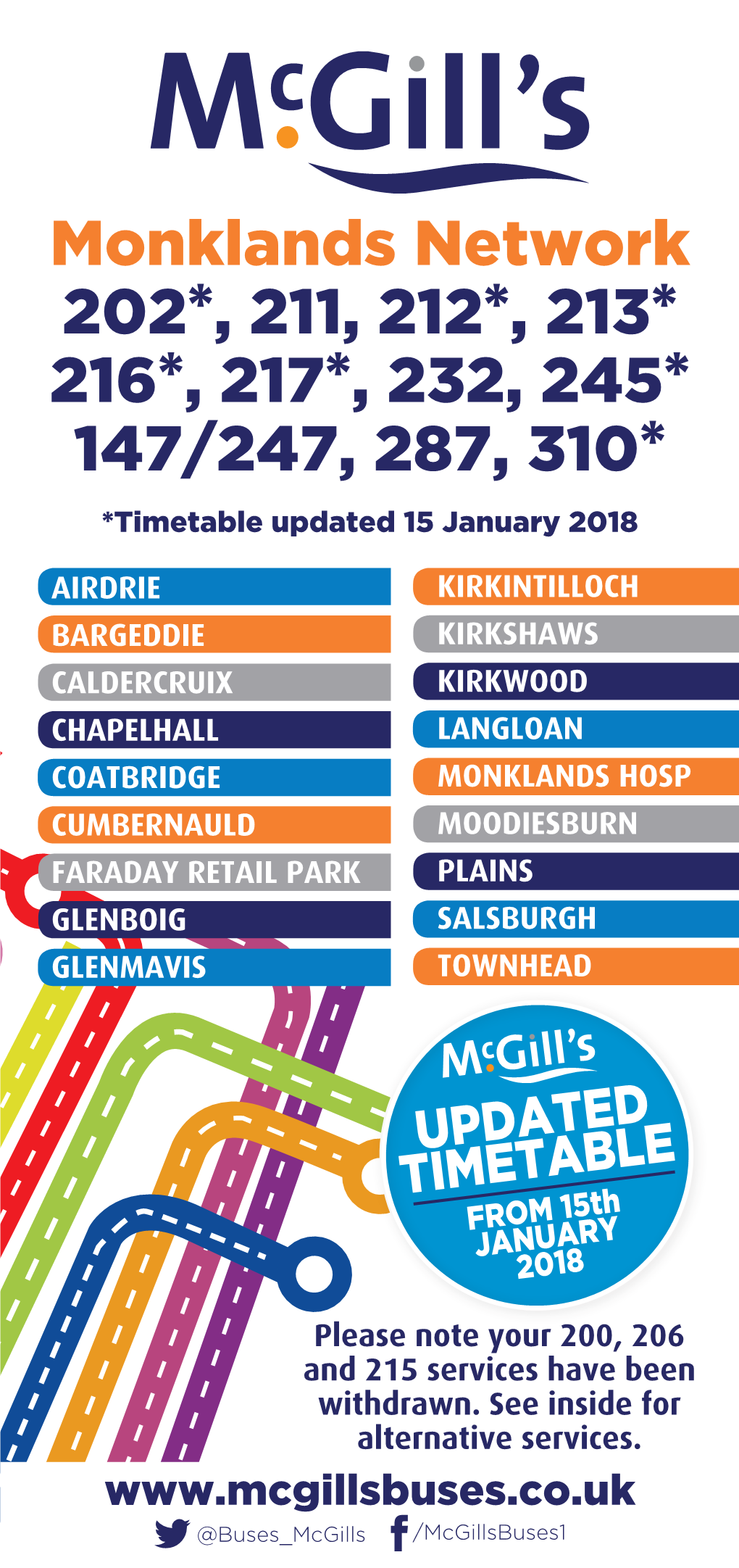 Monklands Network 202*, 211, 212*, 213* 216*, 217*, 232, 245* 147/247, 287, 310* *Timetable Updated 15 January 2018