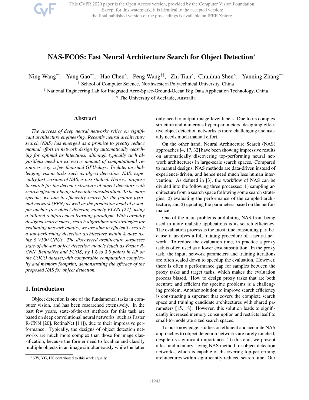 NAS-FCOS: Fast Neural Architecture Search for Object Detection∗