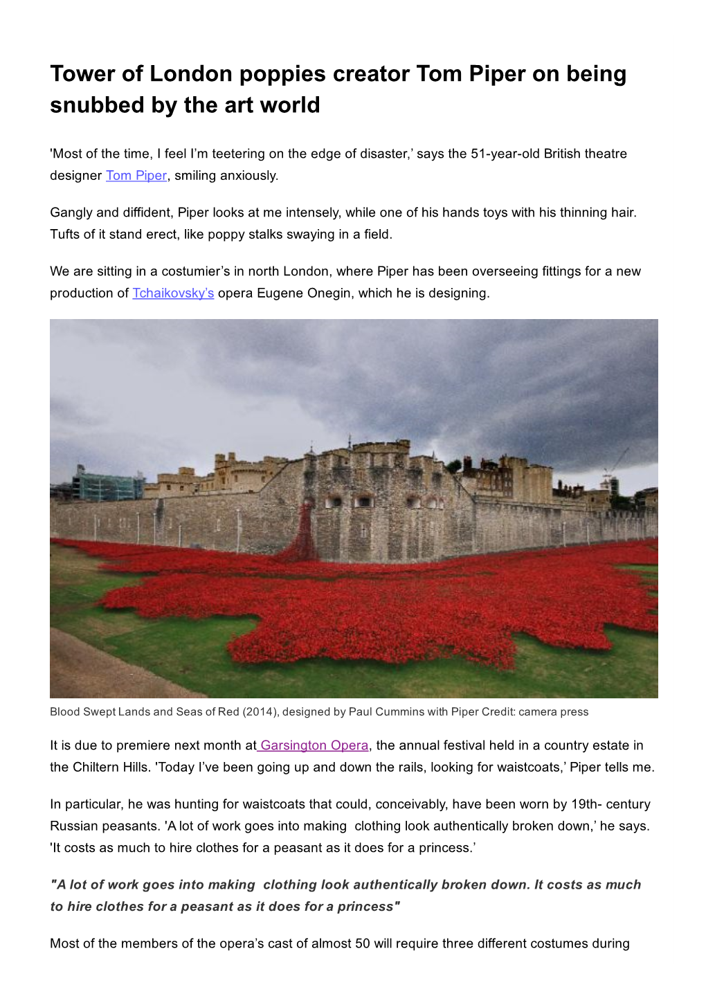 Tower of London Poppies Creator Tom Piper on Being Snubbed by the Art World